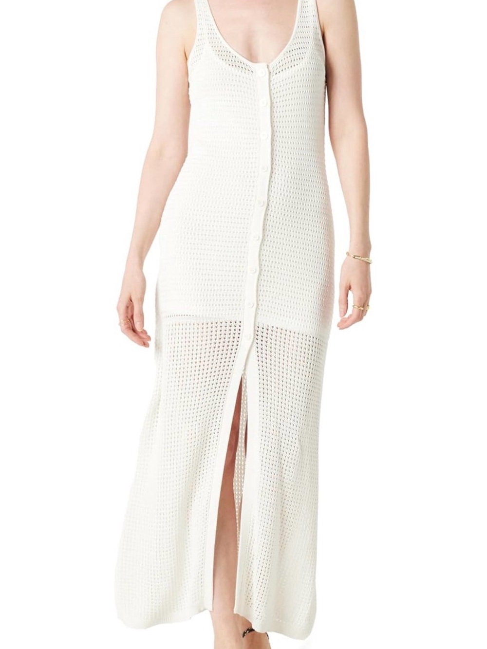 The Drop Open Knit Button Front Sleeveless Maxi Dress size XL Whisper White NWT